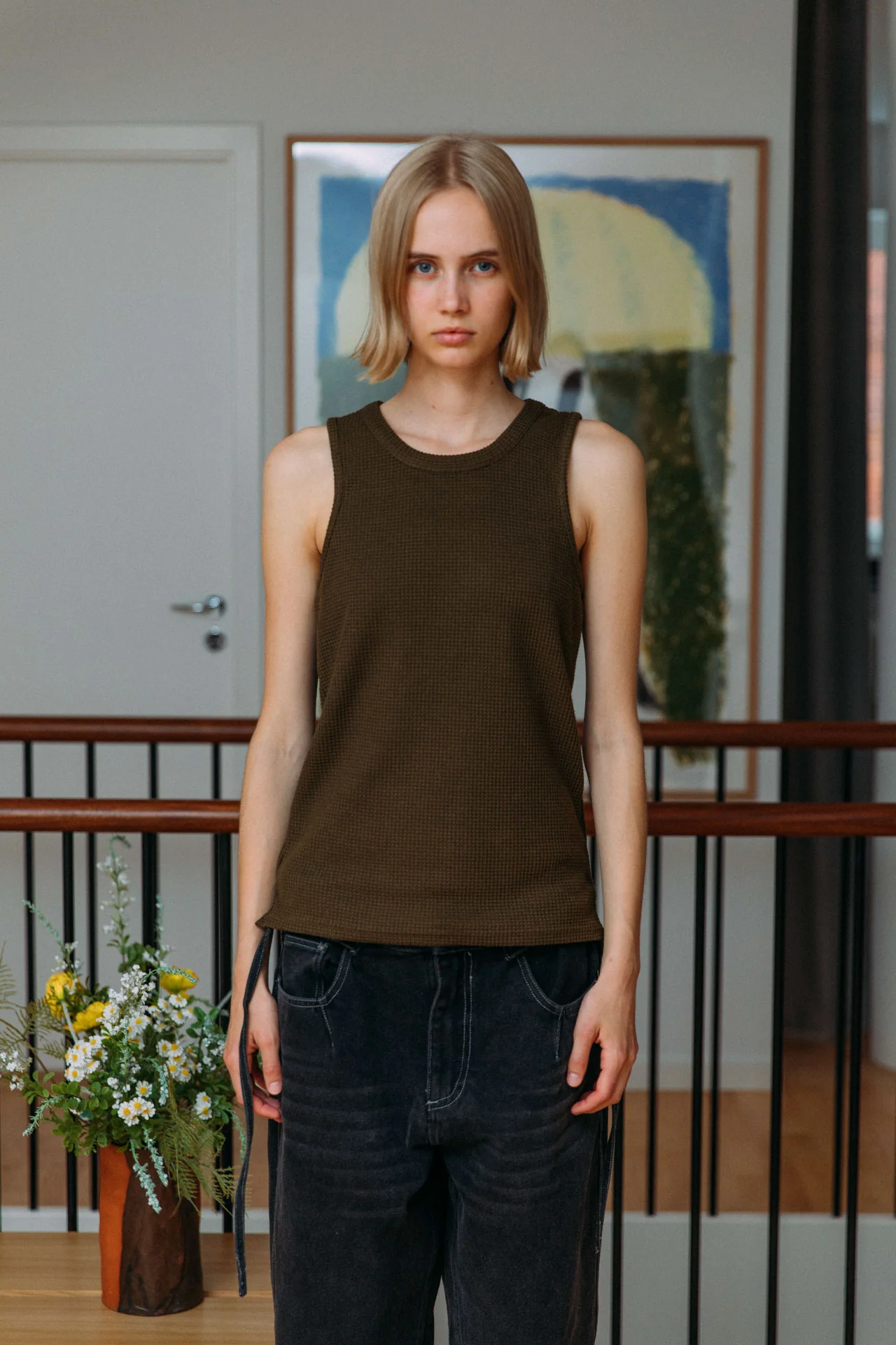 Andersen Waffle Tank, Khaki - Image 6