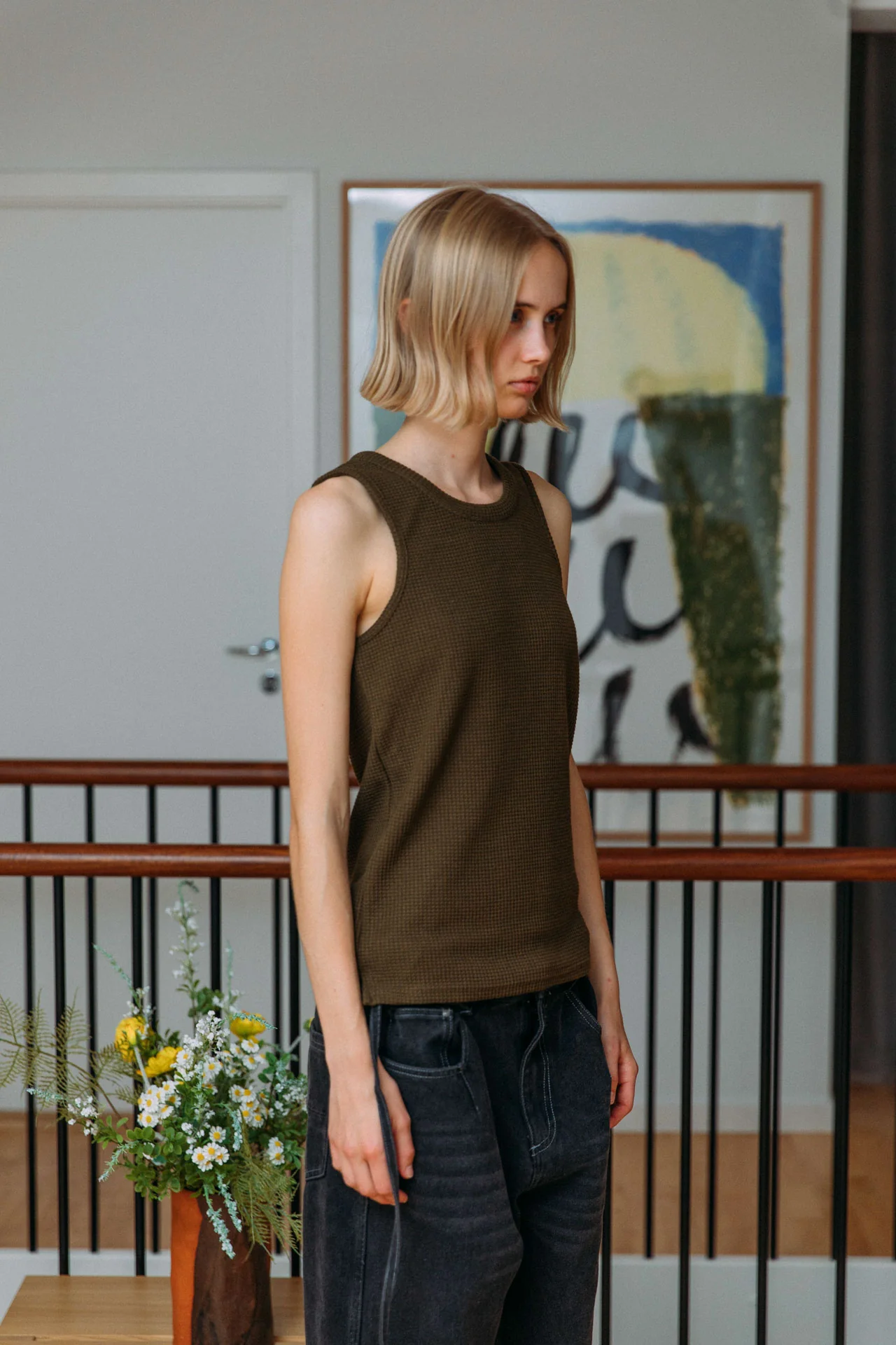 Andersen Waffle Tank, Khaki - Image 7
