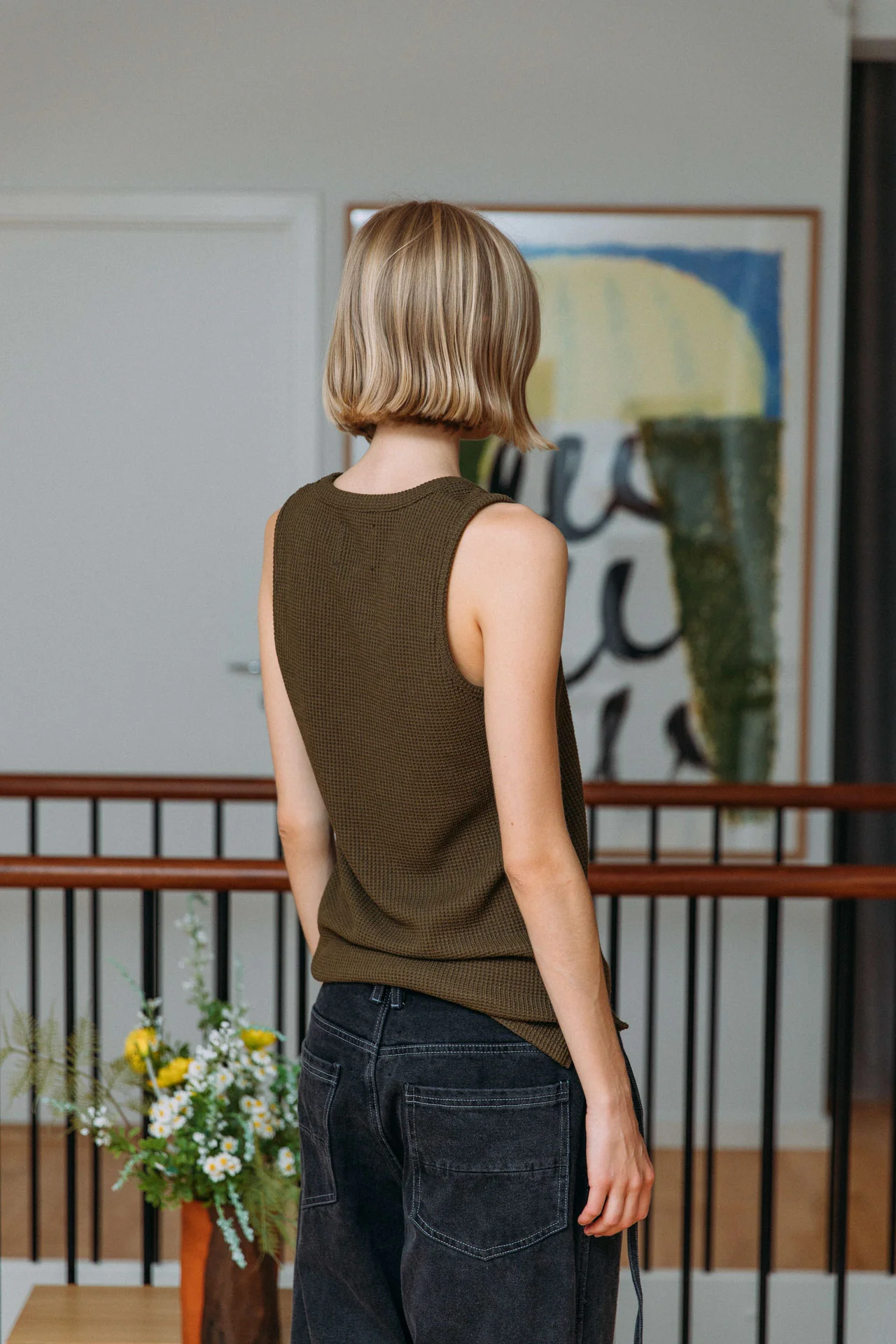 Andersen Waffle Tank, Khaki - Image 8