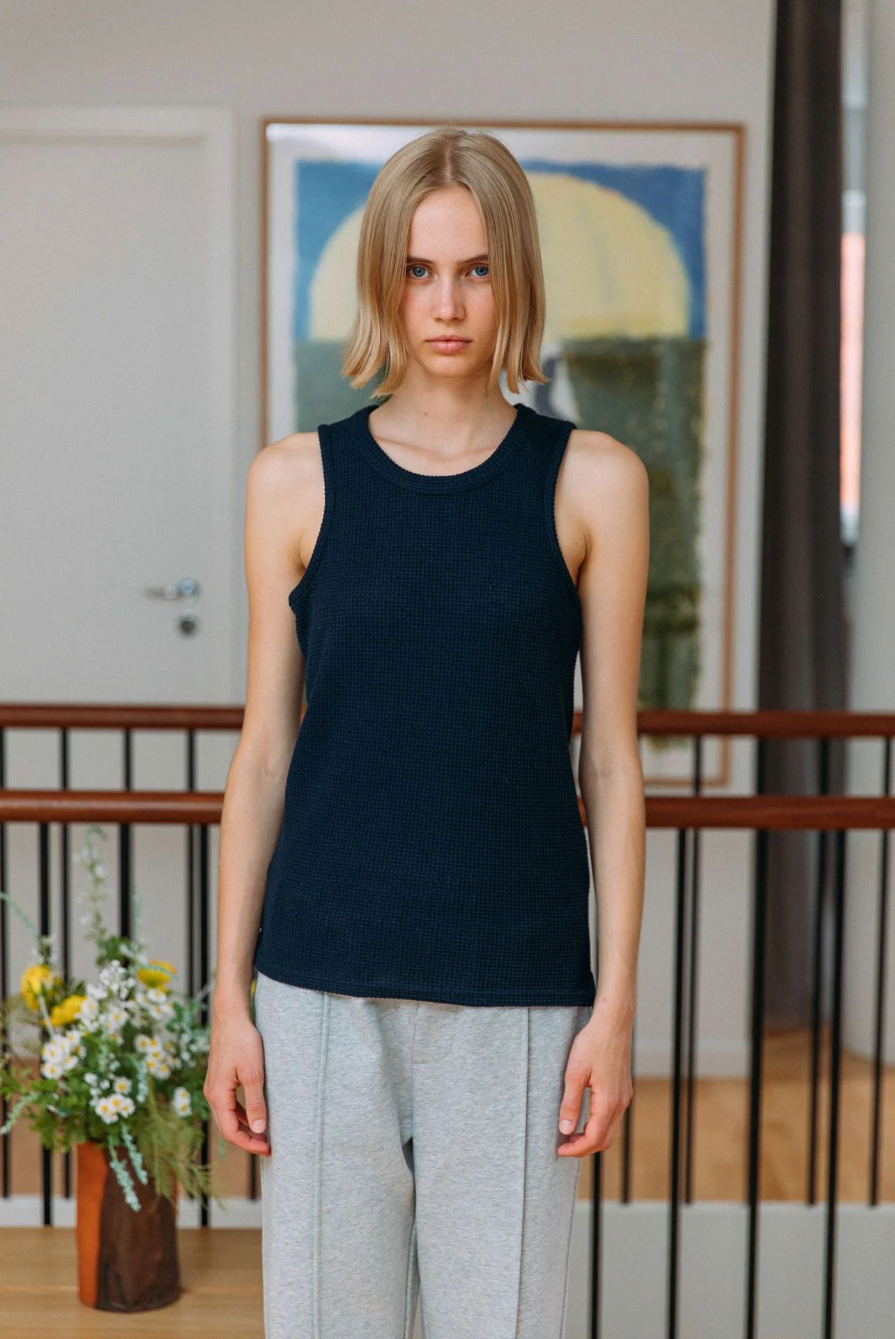 Andersen Waffle Tank, Navy - Image 6