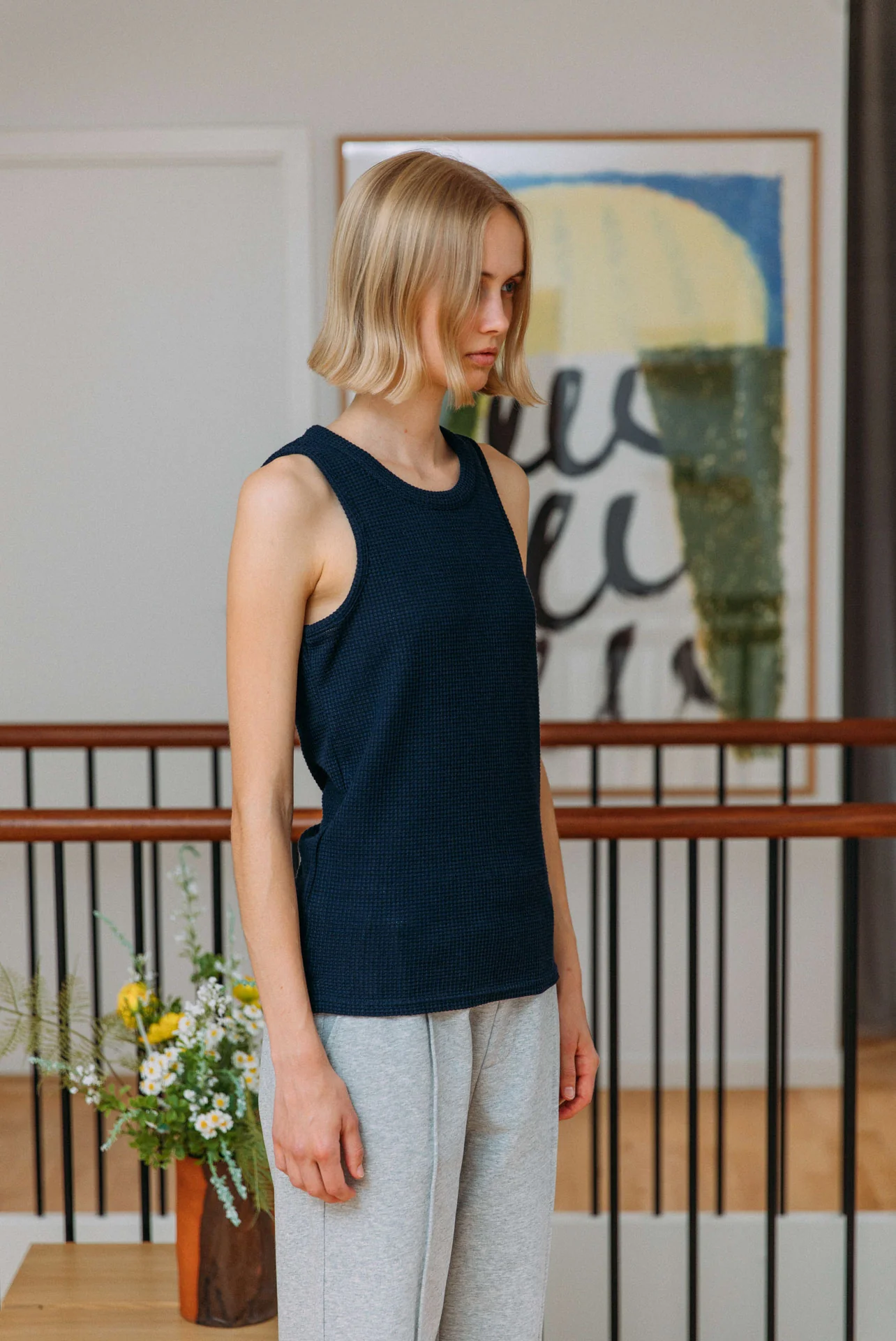 Andersen Waffle Tank, Navy - Image 7
