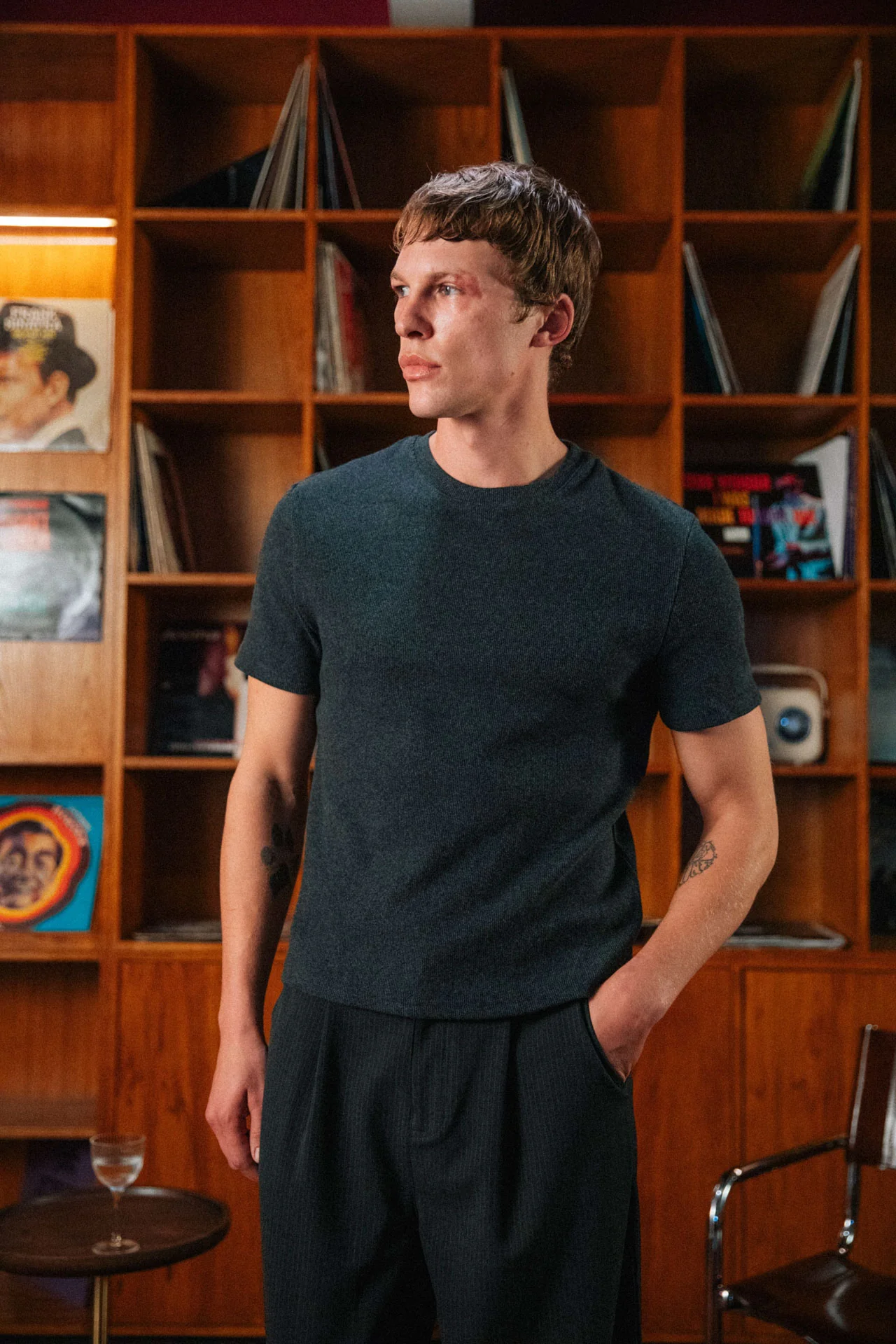Bernard Ribbed T-Shirt, Dark Grey - Image 6