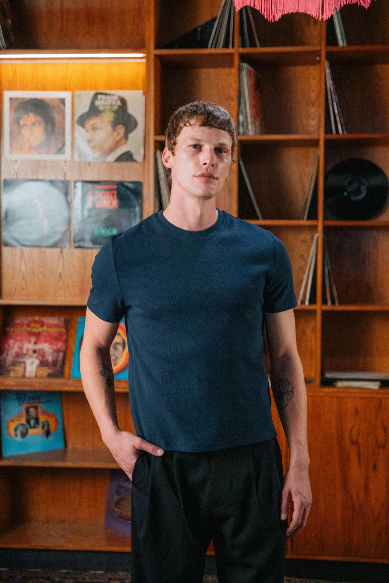 Bernard Ribbed T-Shirt, Navy - Image 6