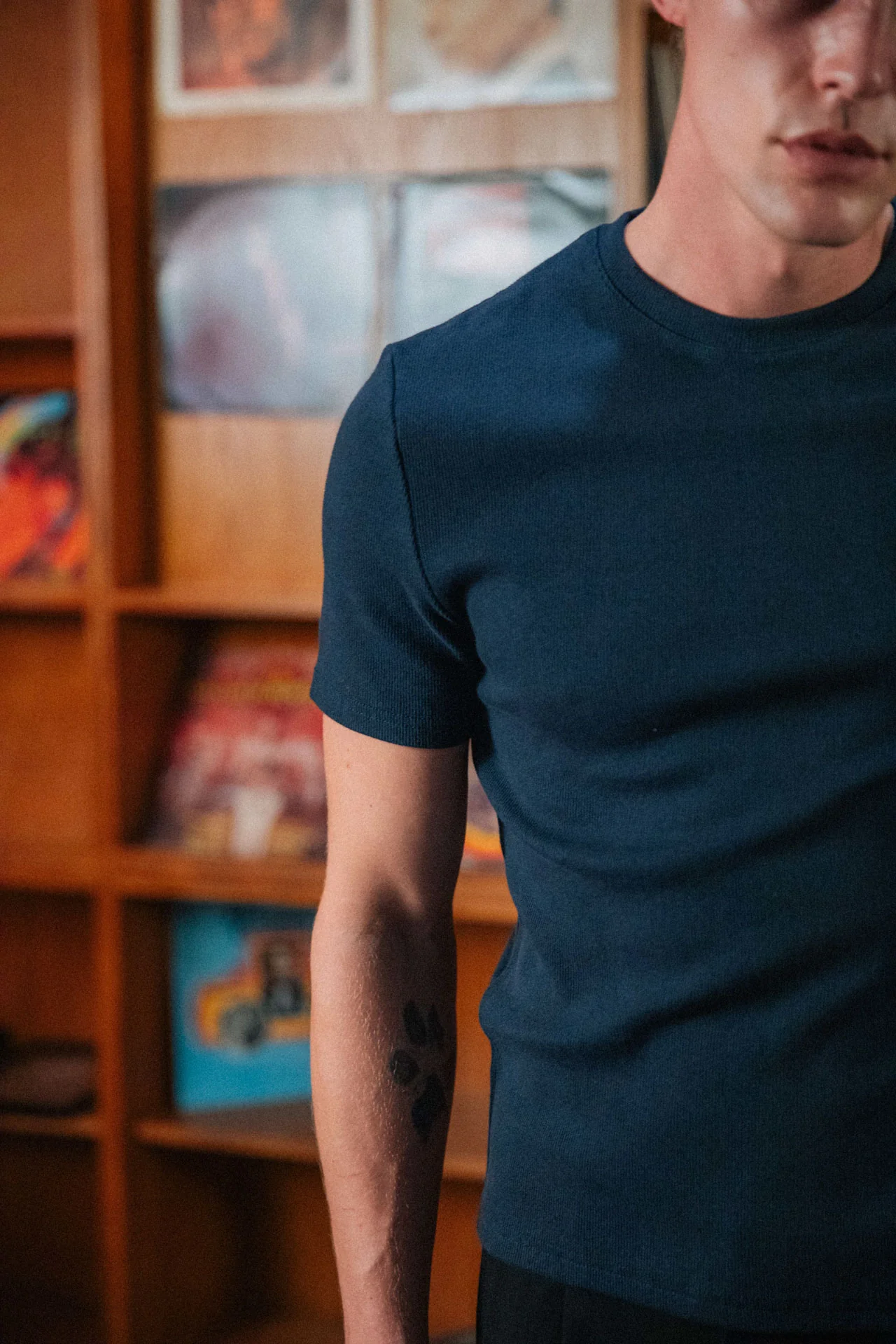 Bernard Ribbed T-Shirt, Navy - Image 7