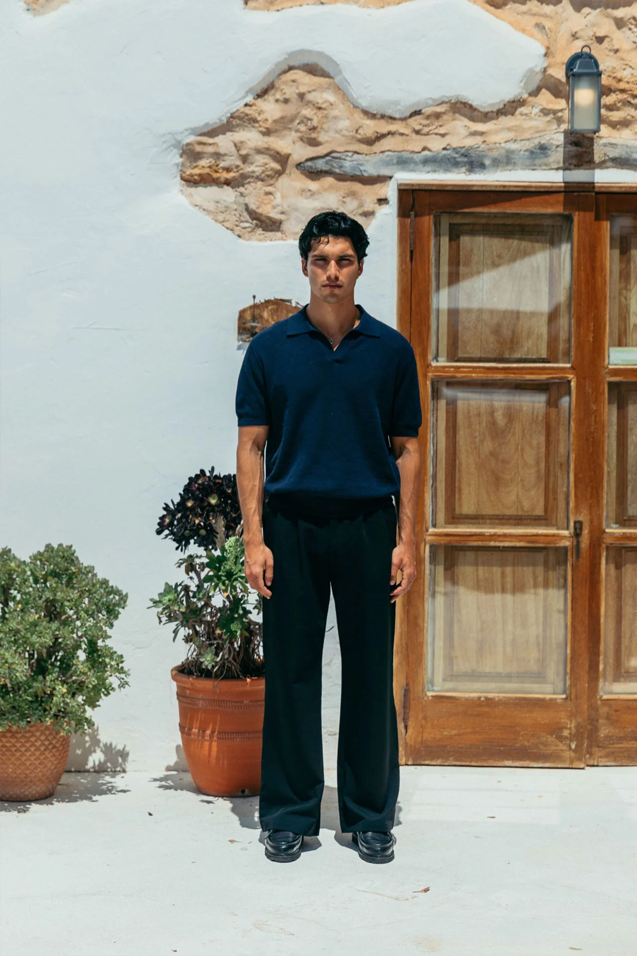 James Open Knit Polo, Navy - Image 3