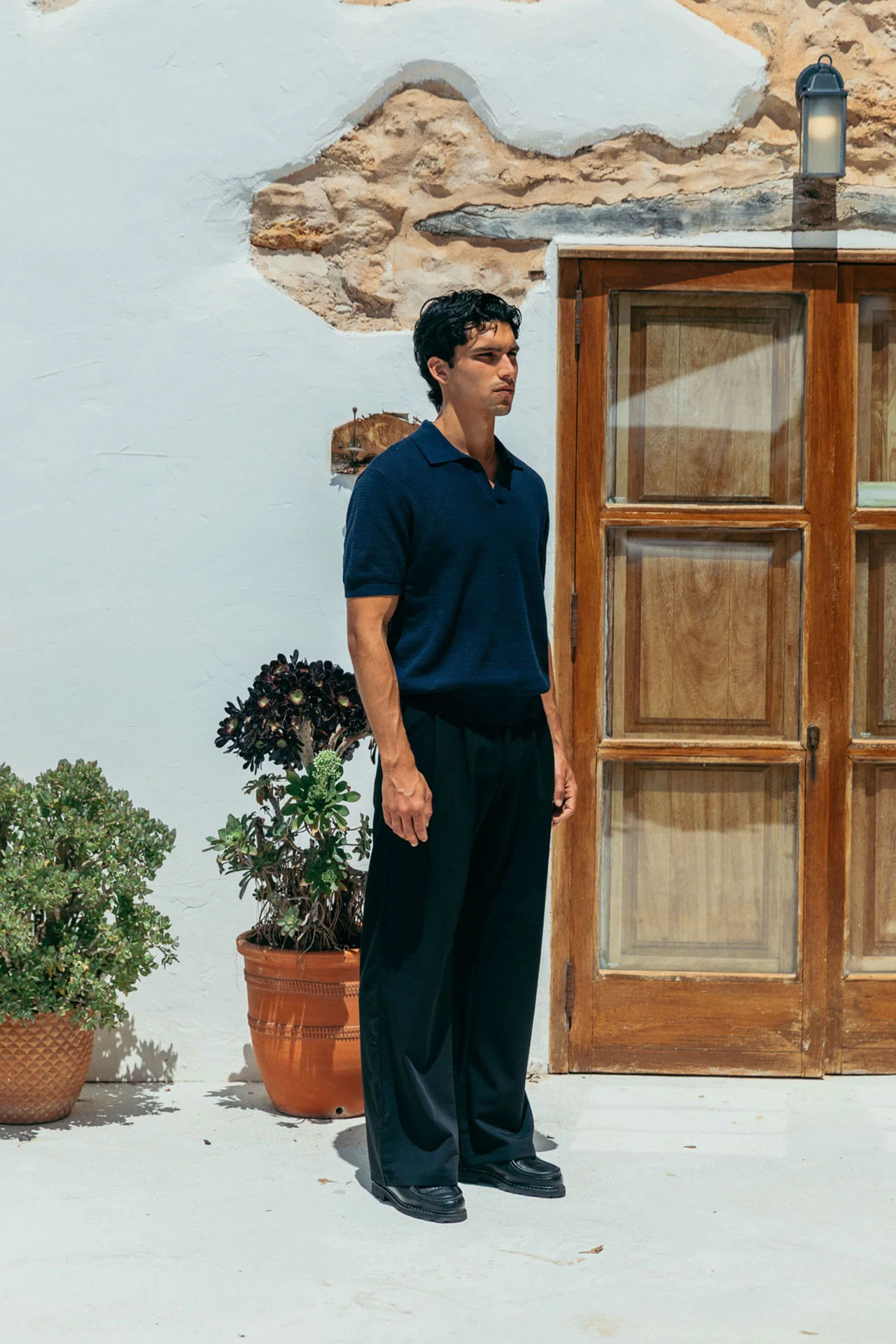 James Open Knit Polo, Navy - Image 4