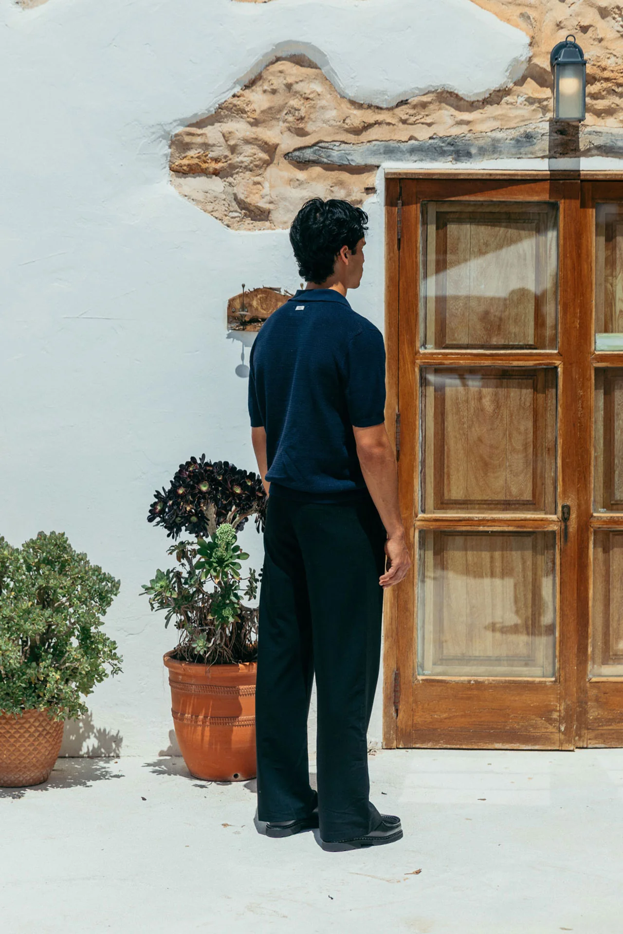 James Open Knit Polo, Navy - Image 5