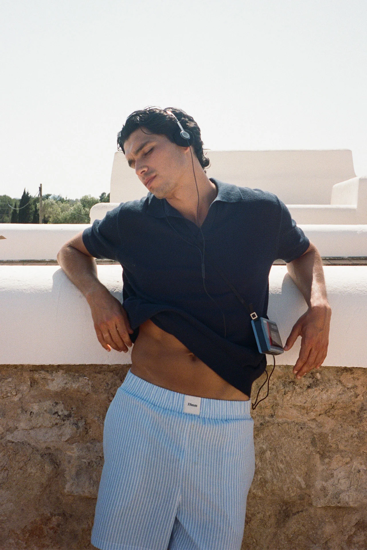 James Open Knit Polo, Navy - Image 6