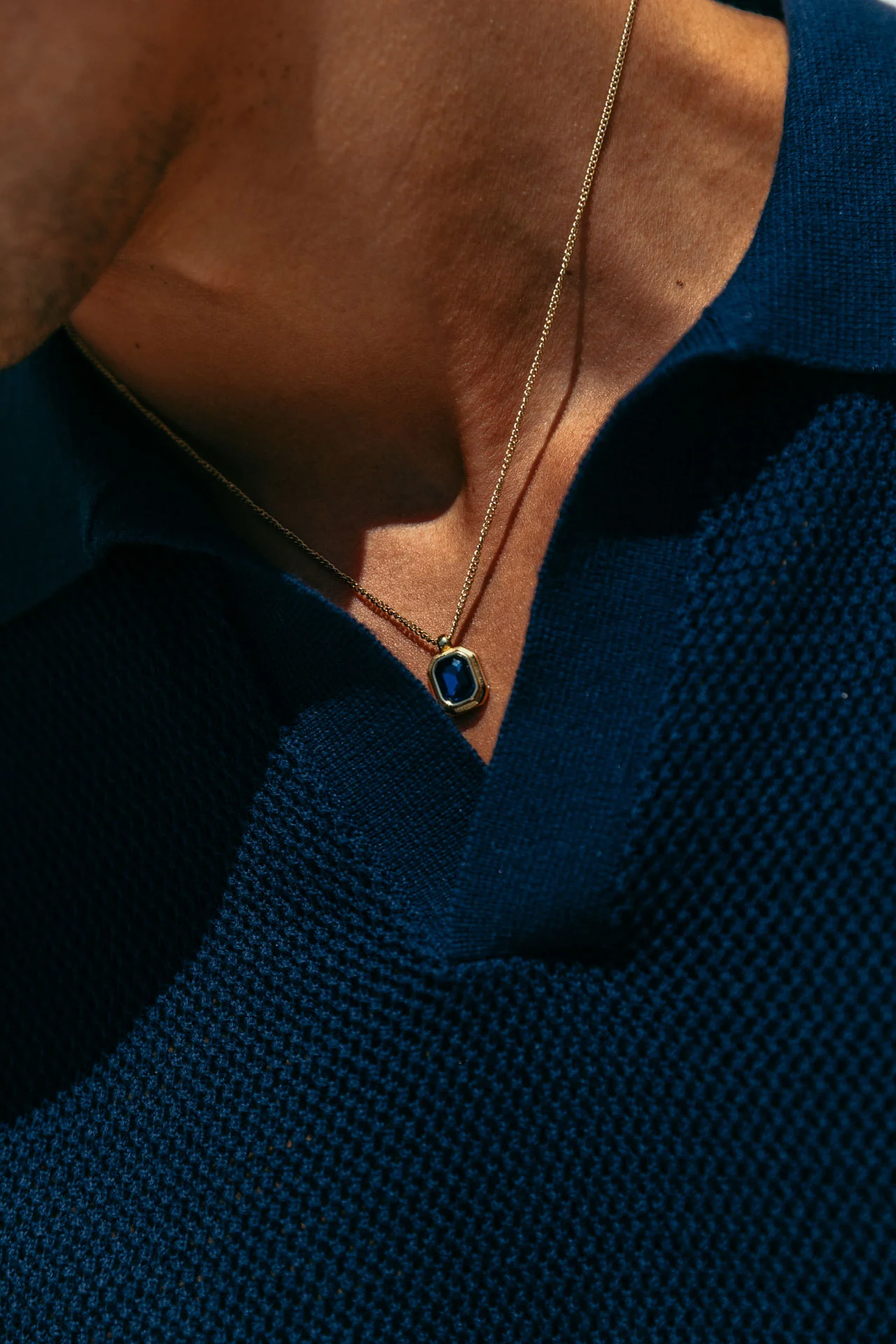 James Open Knit Polo, Navy - Image 7