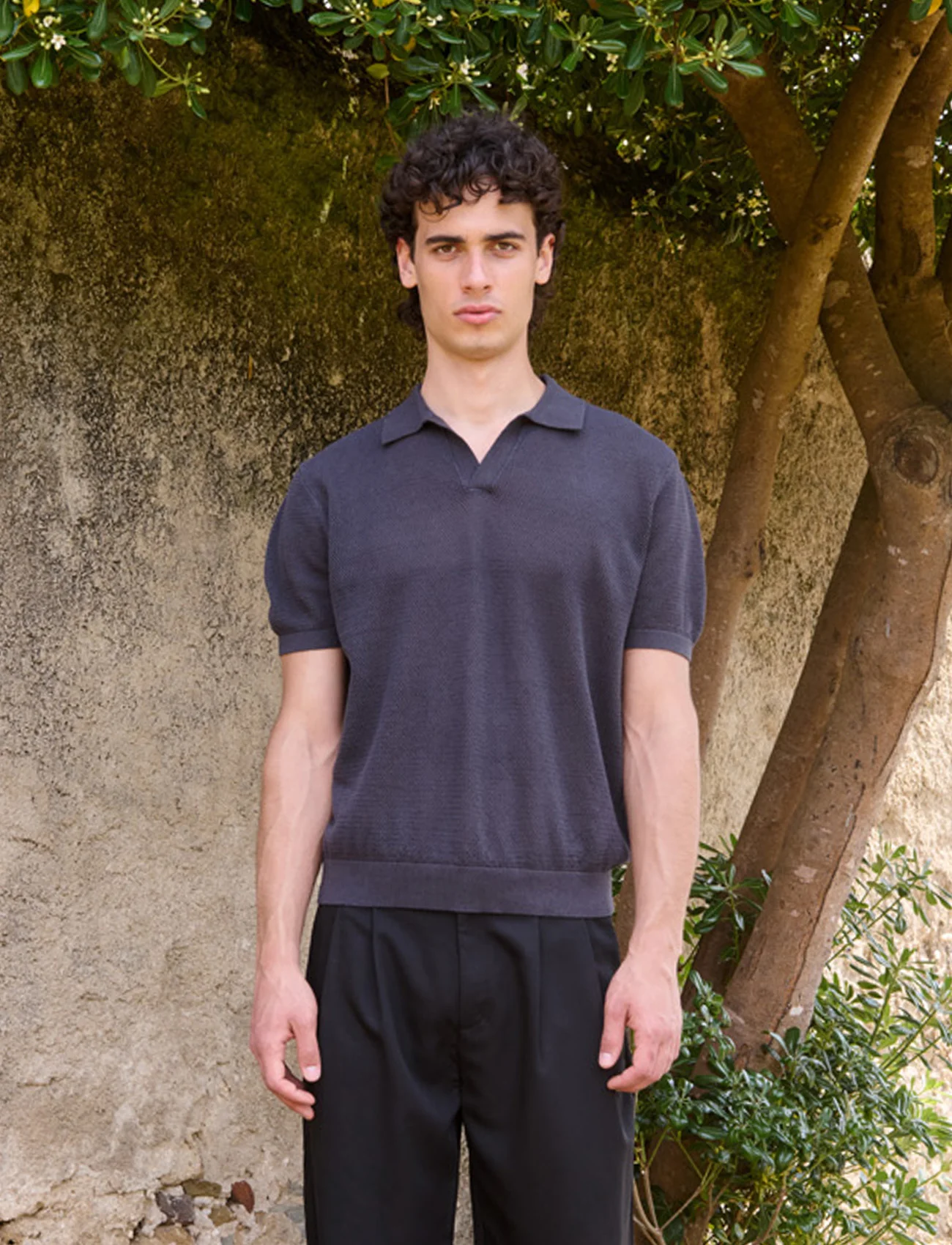 James Open Knit Polo, Grey - Image 2