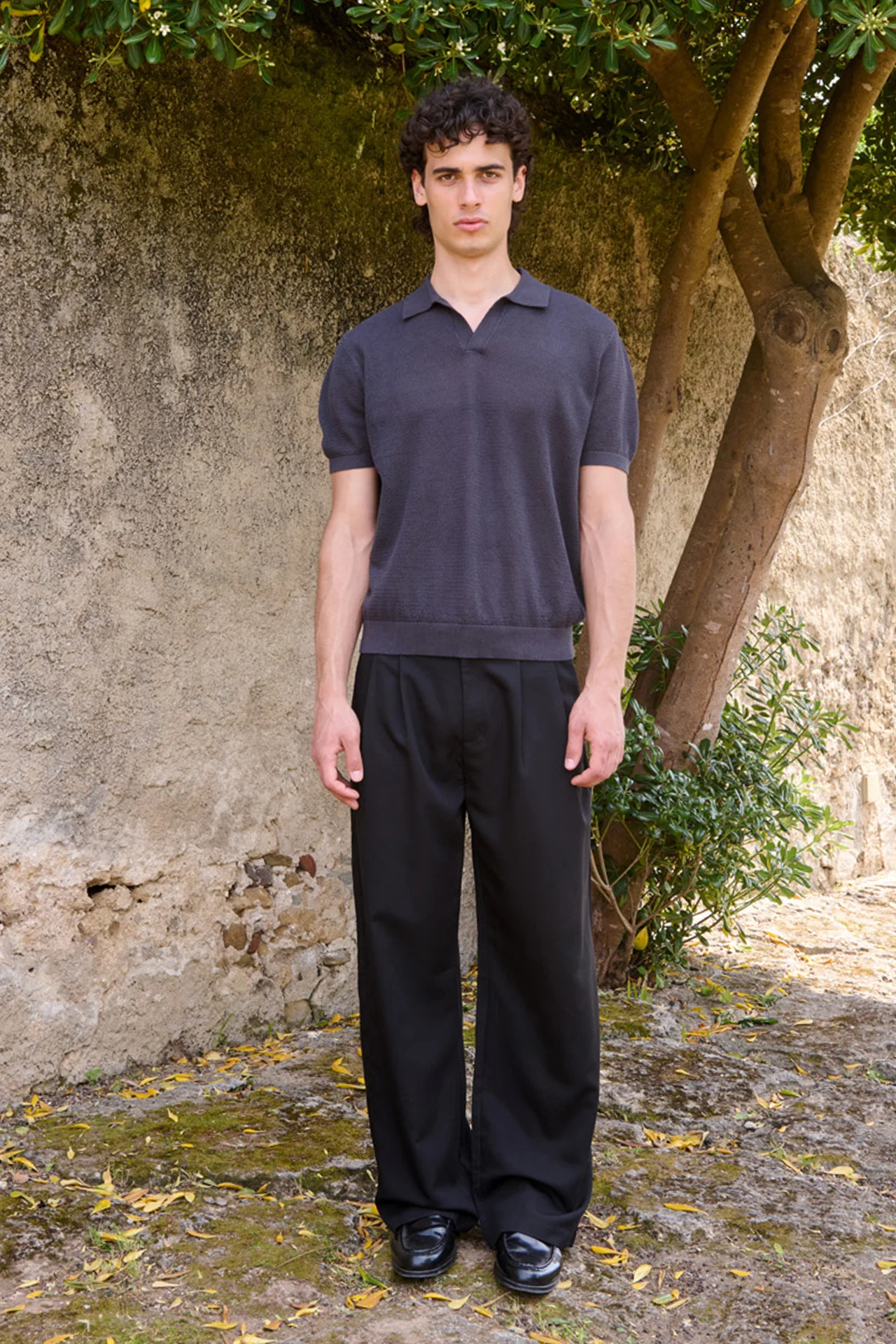 James Open Knit Polo, Grey - Image 3