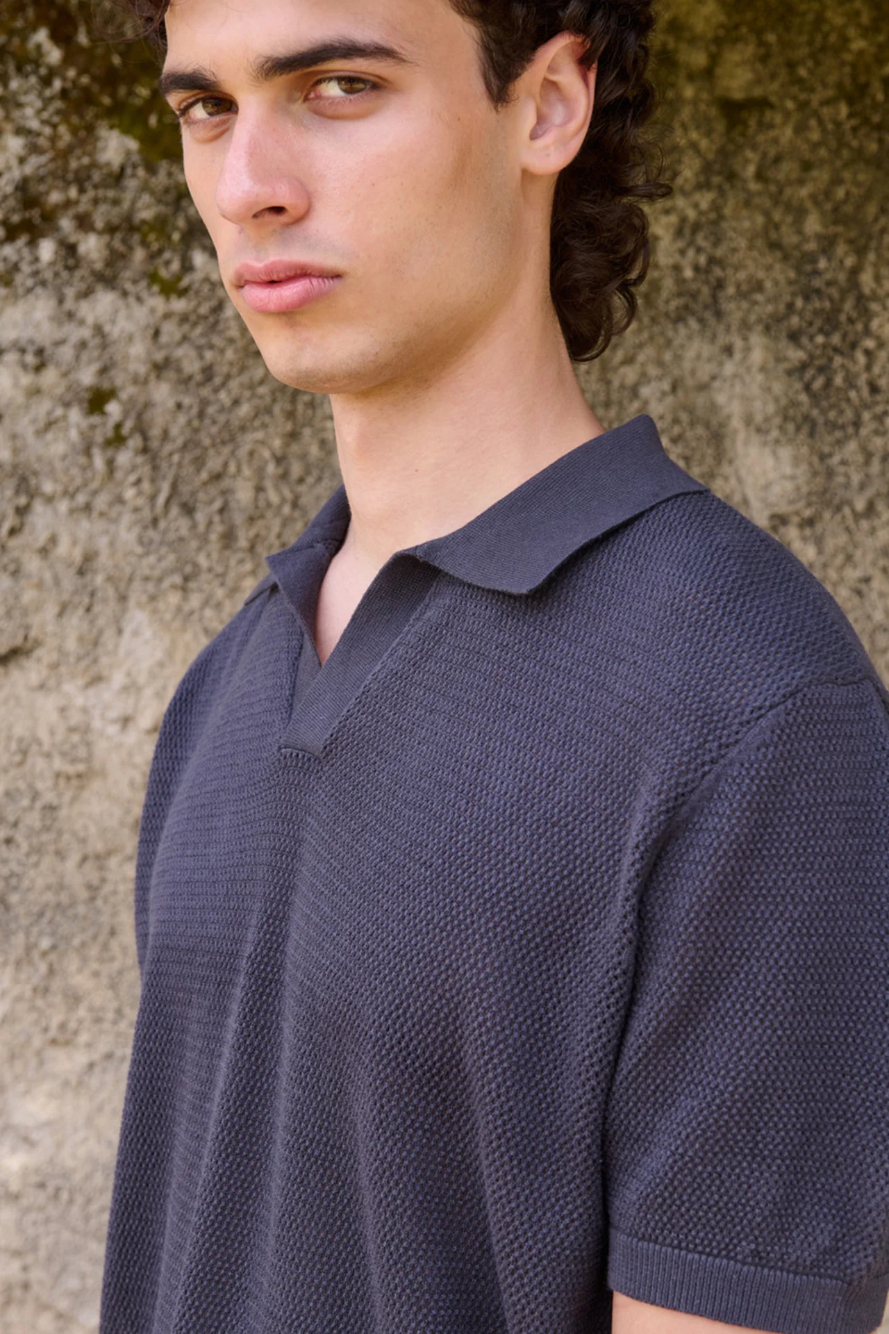 James Open Knit Polo, Grey - Image 6