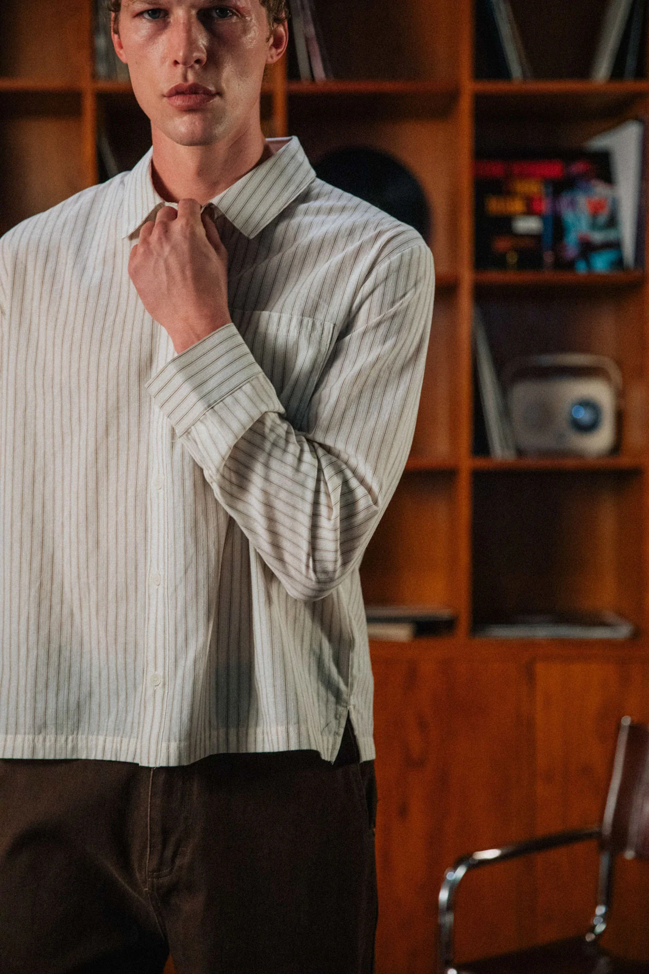 Nika Cotton Shirt, Beige Stripe - Image 4
