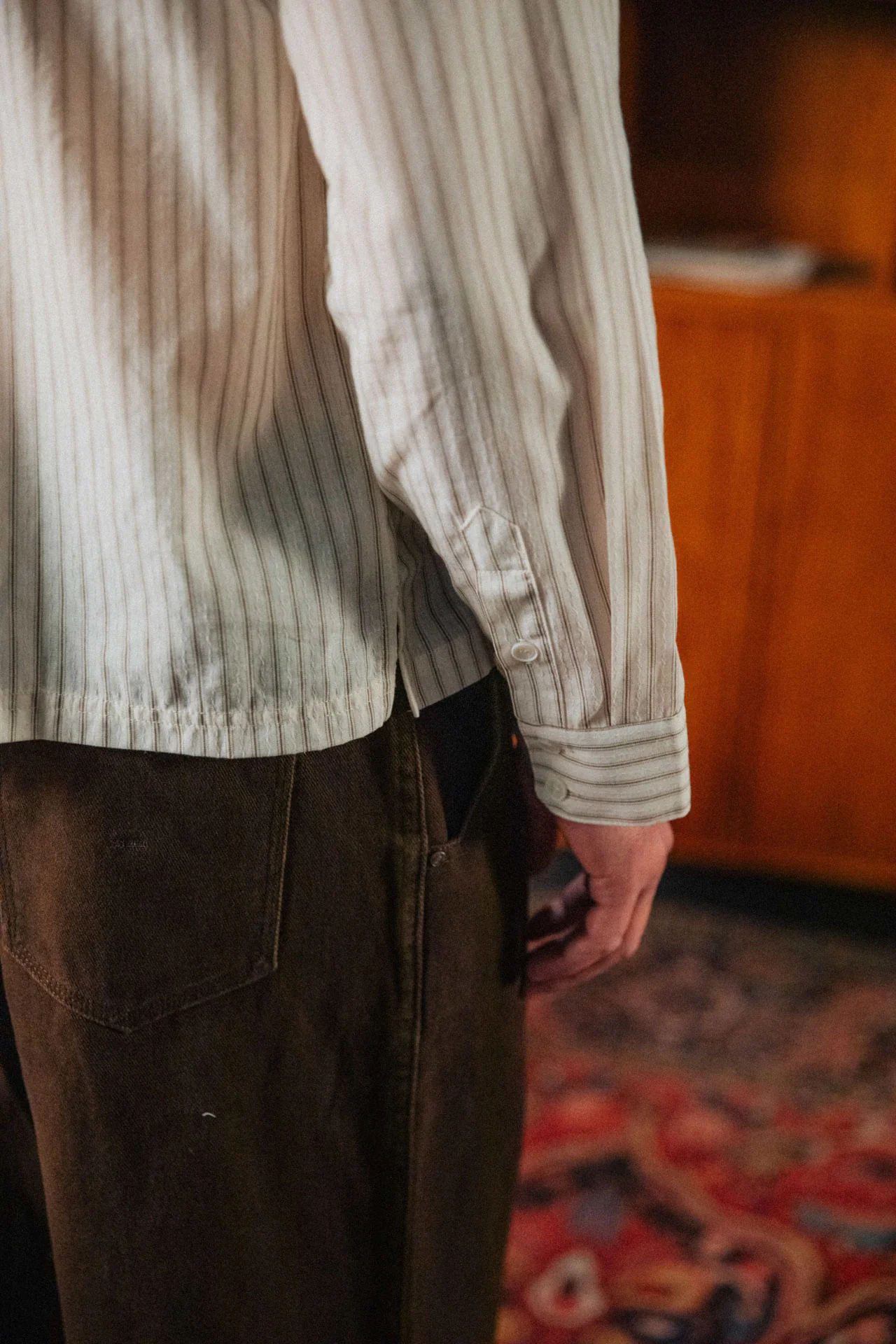 Nika Cotton Shirt, Beige Stripe - Image 5