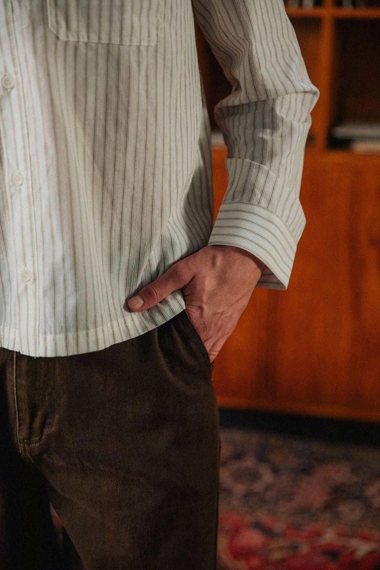 Nika Cotton Shirt, Beige Stripe - Image 8